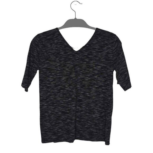 Ann Taylor Womens Black White Short Sleeve V-Neck Heathered Pattern T-Shirt XS - Picture 4 of 6